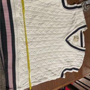 FREE PEOPLE- Preppy V-Neck Cable Knit Sweater Vest - White, Navy, and Pink